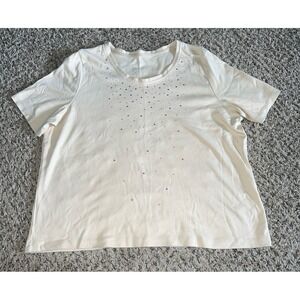 Allison Daley Petite‎ Women's Ivory w/ gold rhinestone short sleeve Tee Size L